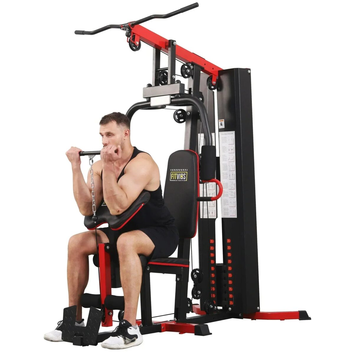 Full Home Gym System Workout Station with 122.5 Lbs Weight Stack, One Station