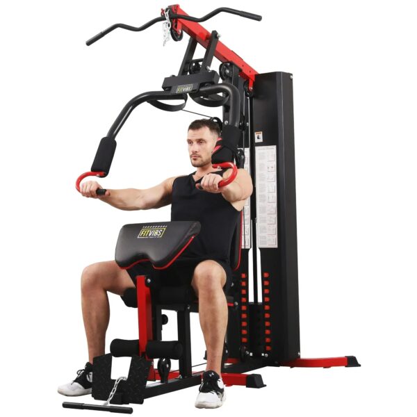 Full Home Gym System Workout Station with 122.5 Lbs Weight Stack, One Station