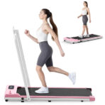 Under Desk Treadmill 1-6KM/H Walking Jogging Machine for Home Office with LED Display With Handrail - Pink