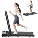 Under Desk Treadmill 1-6KM/H Walking Jogging Machine for Home Office with LED Display With Handrail - Black