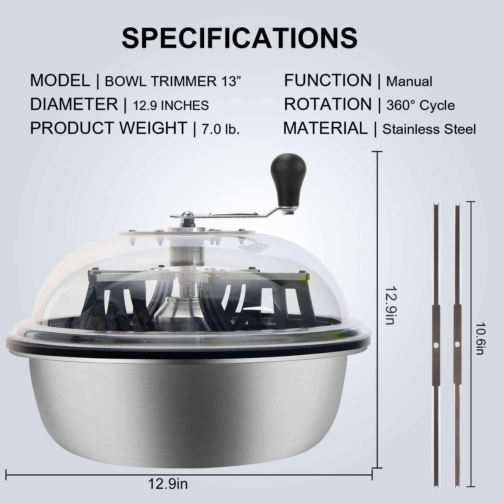 13 in Bud Leaf Bowl Trimmer, Bud Bowl Trimmer with Switchable Stainless Steel Blades & Clear Visibility Dome (New)