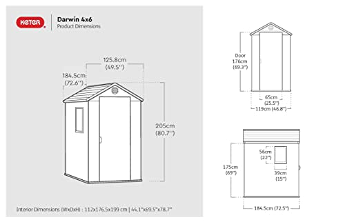 Keter Darwin 6x4 Outdoor Shed: Single Door, Wood Look, Fade-Free, 15-Year Warranty (New)