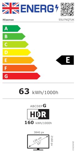 Hisense 55'' 144Hz Mini-LED Smart TV 55U7NQTUK, Dolby Vision, 2024 (New)