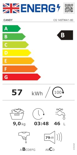 Candy CS149TW4/1-80 9kg Freestanding Washing Machine with 1400 rpm - White - B Rated (New)