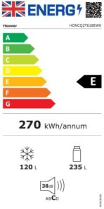 Hoover HONCQ2T618EWK 60cm Wide Freestanding Fridge Freezer, White, E Rated (New)