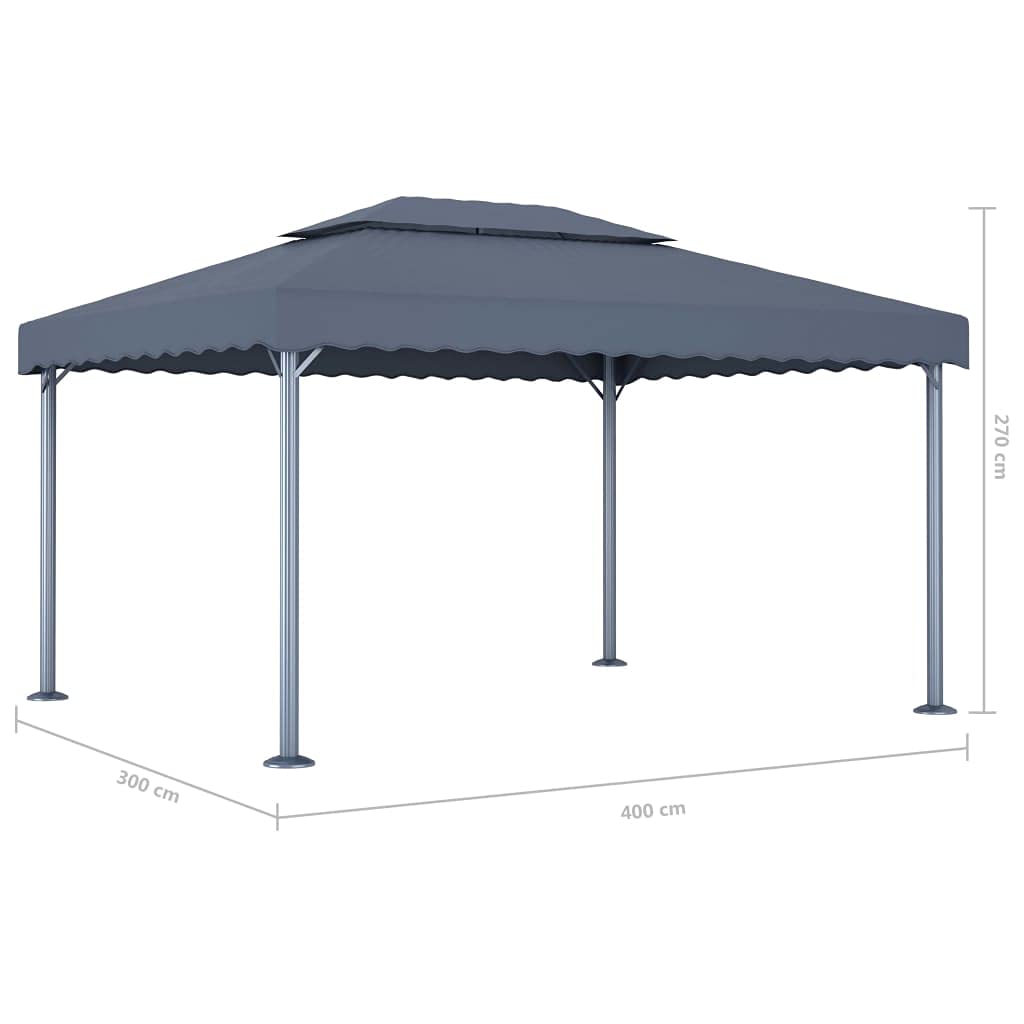 "vidaXL Gazebo with LED Lights - Anthracite Aluminium, Solar Powered" (New)