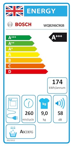 Bosch WQB246C9GB Series 8, Free-standing Heat pump tumble dryer 9 kg (New)