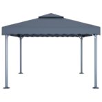 "vidaXL Gazebo with LED Lights - Anthracite Aluminium, Solar Powered" (New)