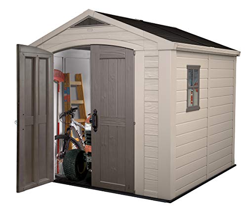 Keter Factor 8x8 Resin Shed: Floor, Storage for Furniture, Mower, Bike, Taupe/Brown (New)