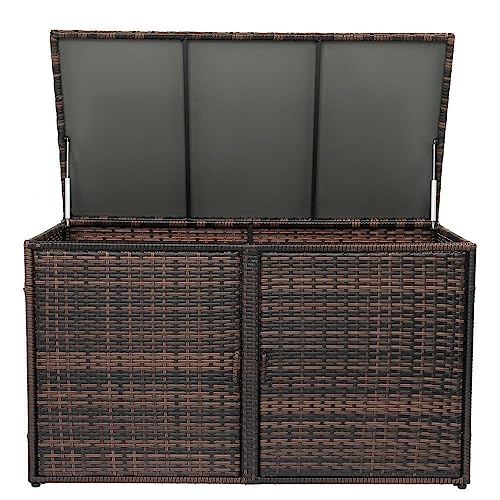 Deck Box Storage Bin Bench Organizer Outdoor Garden Patio Wicker Brown (New)