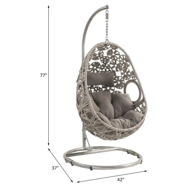 Acme Sigar Wicker Patio Hanging Chair with Metal Stand in Light Gray (New)