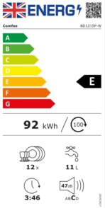 COMFEE' KWH-BD1215P-W Integrated Dishwasher, 12 Settings, Quick Wash, White (New)