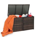 Deck Box Storage Bin Bench Organizer Outdoor Garden Patio Wicker Brown (New)