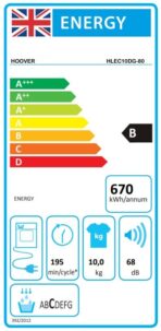 Hoover H-Dry 300 HLEC10DG Free Standing Condenser Tumble Dryer, Sensor Dry, 10 kg Load, White (New)