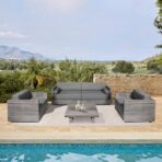 Armen Living Vivid Modern Outdoor Patio Coffee Table, Gray Eucalyptus (New)