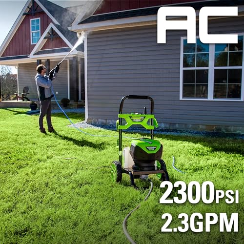 Greenworks 2300 PSI TruBrushless (2.3 GPM) Electric Pressure Washer, 25’ Hose, Quick Connect Wand, 15, 24, 40 Degree Soap and Turbo Nozzle (New)