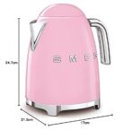 50’s Style Jug Kettle, Soft Opening, 360 Swivel Base, Anti-Slip Feet, 300W, 1.7L, Pink (New)