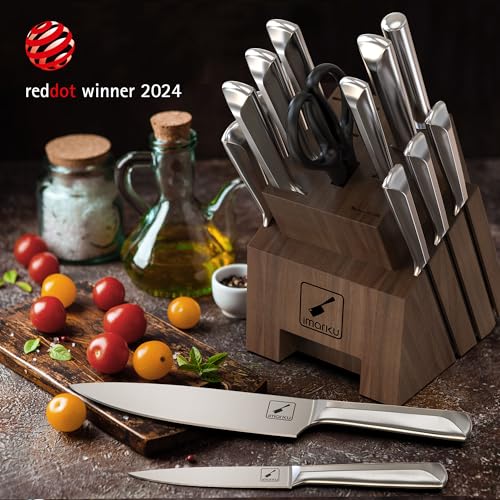 iMarku 16-Piece Knife Set, Japanese Stainless Steel with Block & Sharpener (New)