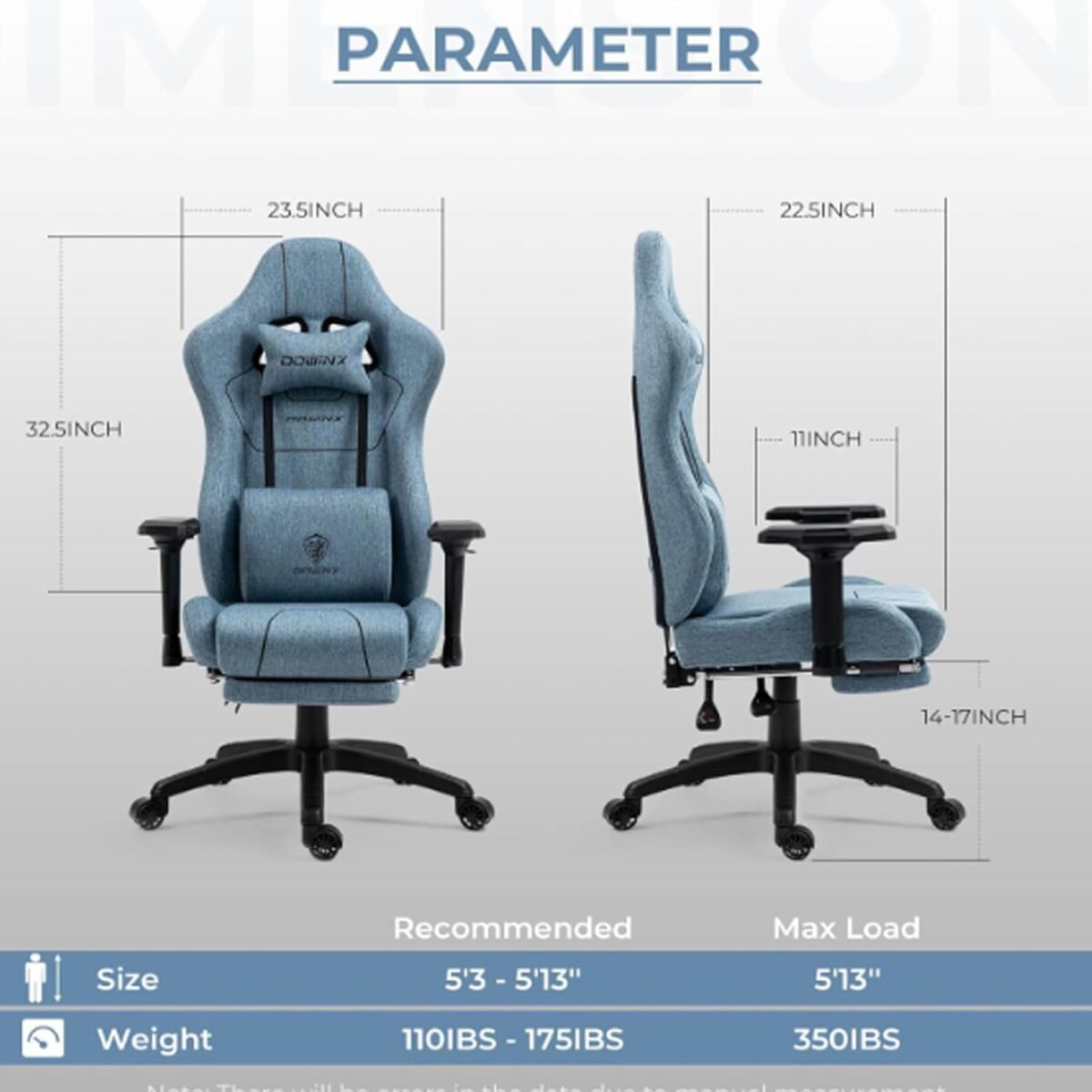 GTPLAYER Fabric Gaming Chair, Ergonomic, Footrest, Lumbar Support, White. (New)