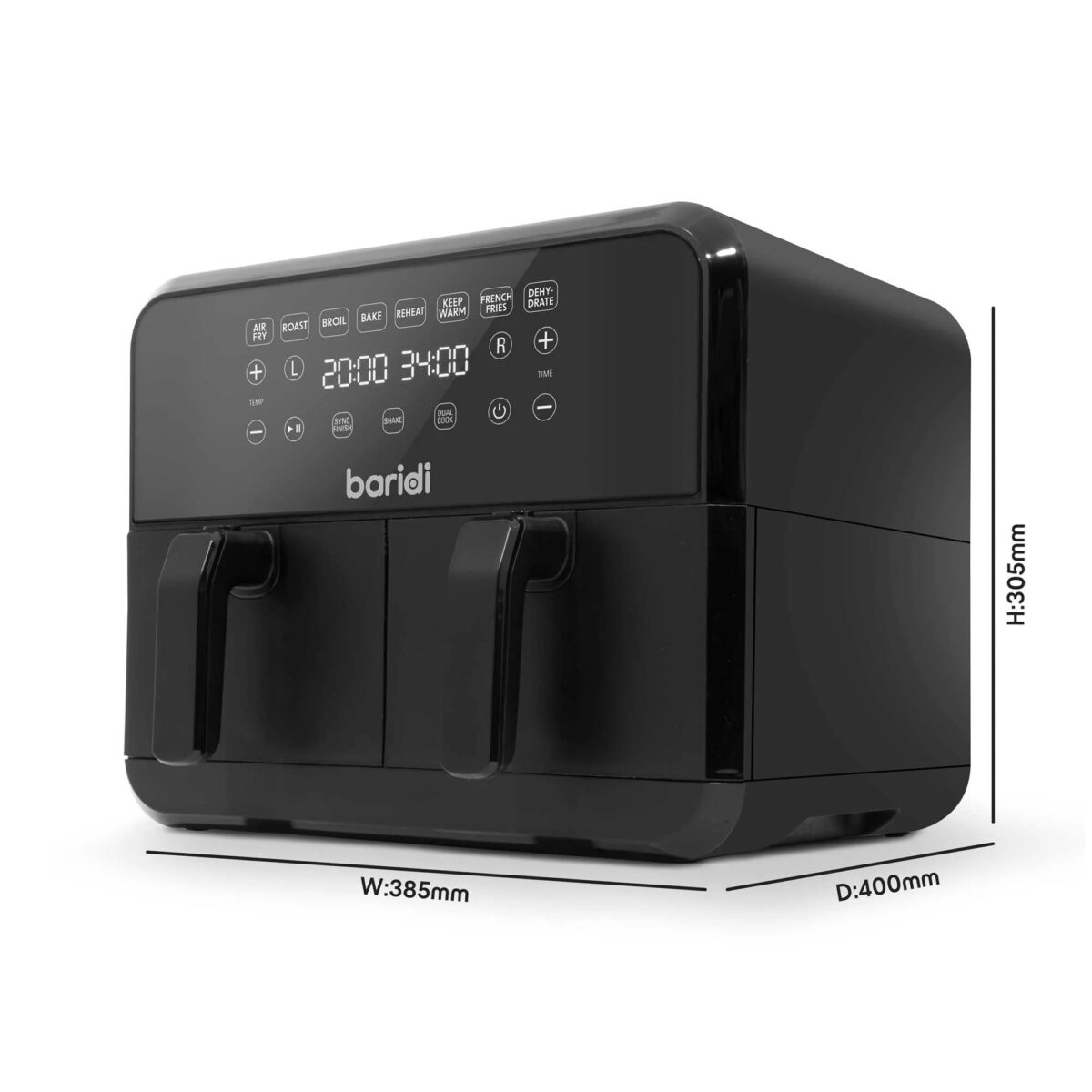 Baridi DH172 Dual Zone Air Fryer: 8L, 8-in-1, Oil-Free, Touch Control. (New)