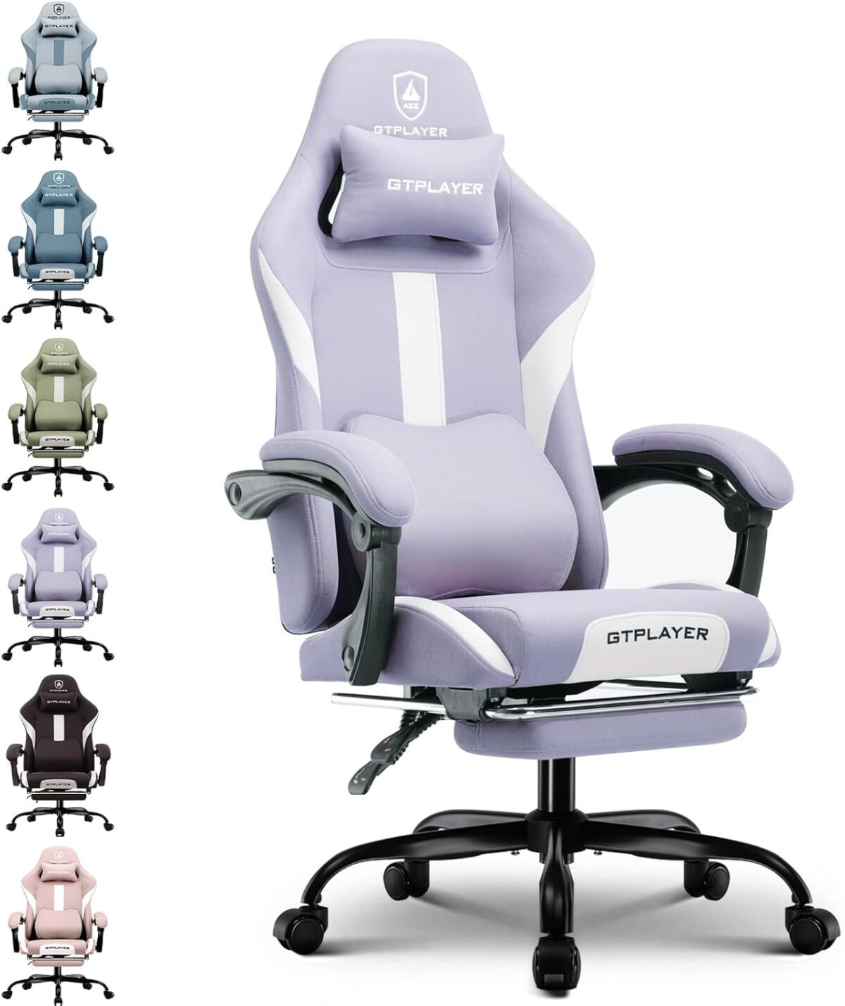 GTPLAYER Fabric Gaming Chair, Ergonomic, Footrest, Lumbar Support, White. (New)