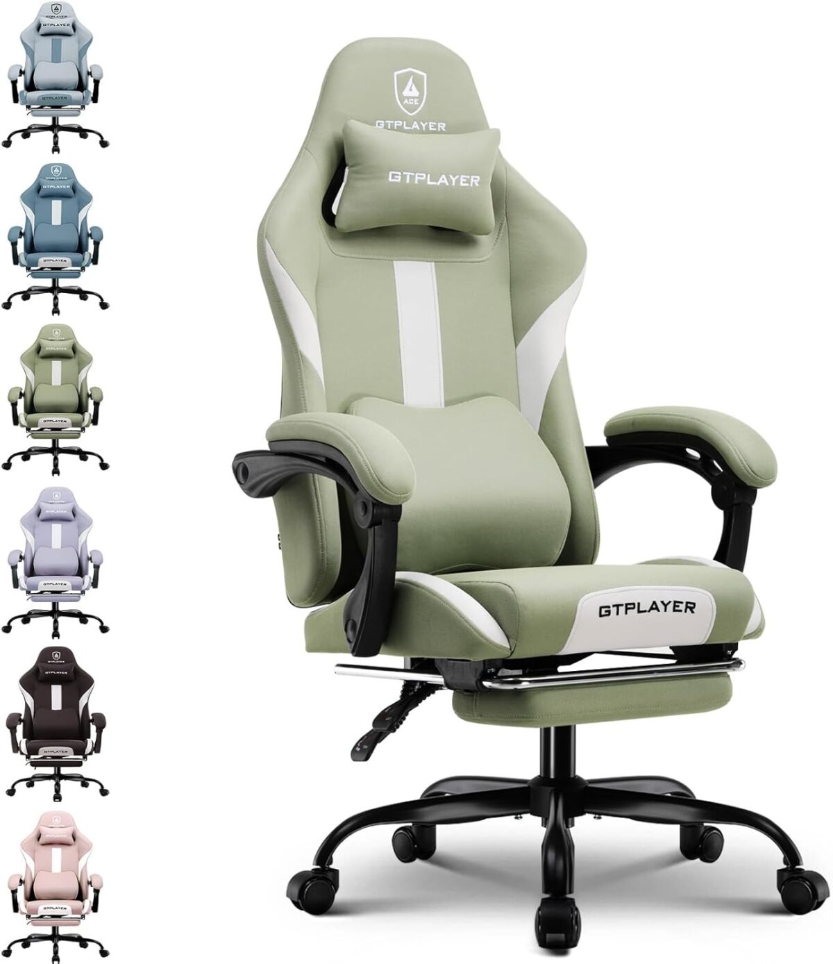 GTPLAYER Fabric Gaming Chair, Ergonomic, Footrest, Lumbar Support, White. (New)