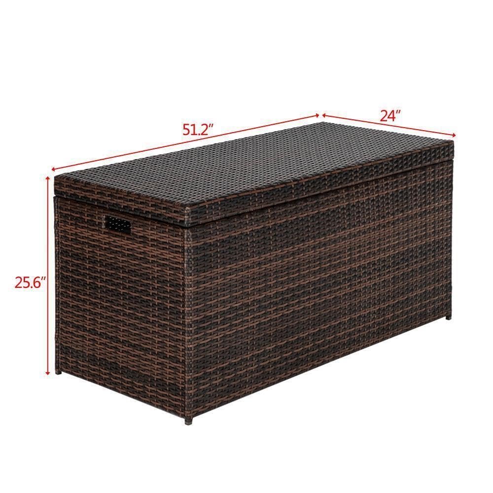 132 Gallon Wicker Outdoor Storage Deck Box, Brown, Patio Organizer (New)