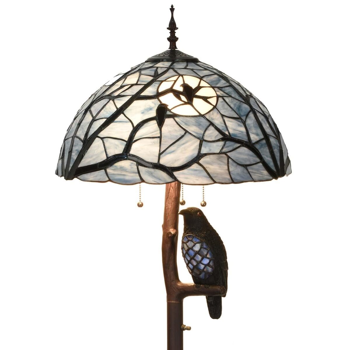 Bieye L50882 Tiffany Floor Lamp: Ravens, Full Moon, 4-Light, 65" Tall. (New)