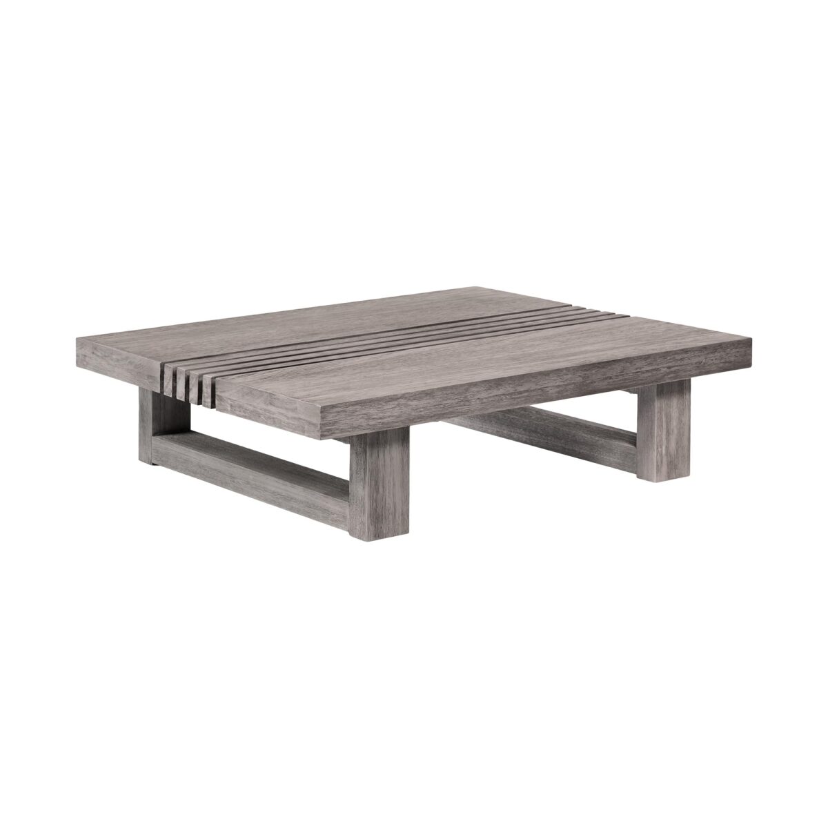 Armen Living Vivid Modern Outdoor Patio Coffee Table, Gray Eucalyptus (New)