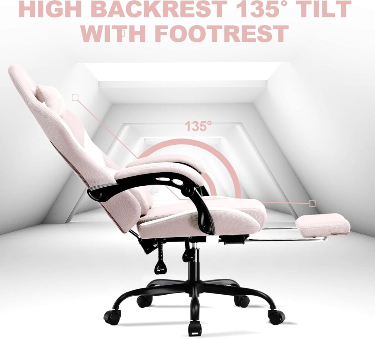 GTPLAYER Fabric Gaming Chair, Ergonomic, Footrest, Lumbar Support, White. (New)