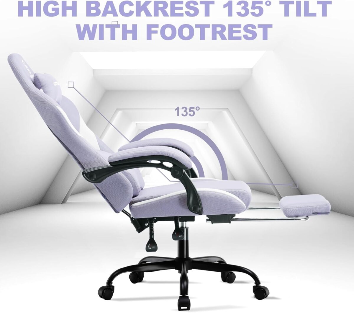 GTPLAYER Fabric Gaming Chair, Ergonomic, Footrest, Lumbar Support, White. (New)