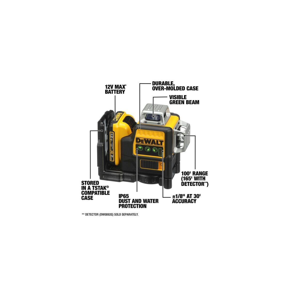 DEWALT 12V MAX Green Line Laser, 360° 3-Way, Cordless, Rechargeable (DW089LG) (New)