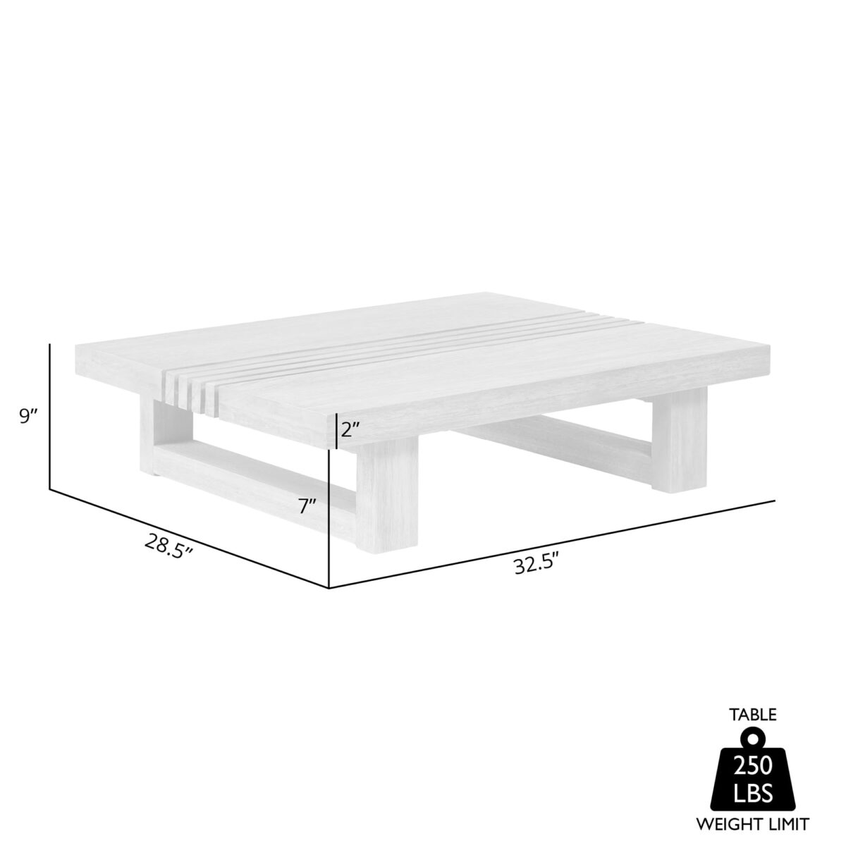 Armen Living Vivid Modern Outdoor Patio Coffee Table, Gray Eucalyptus (New)