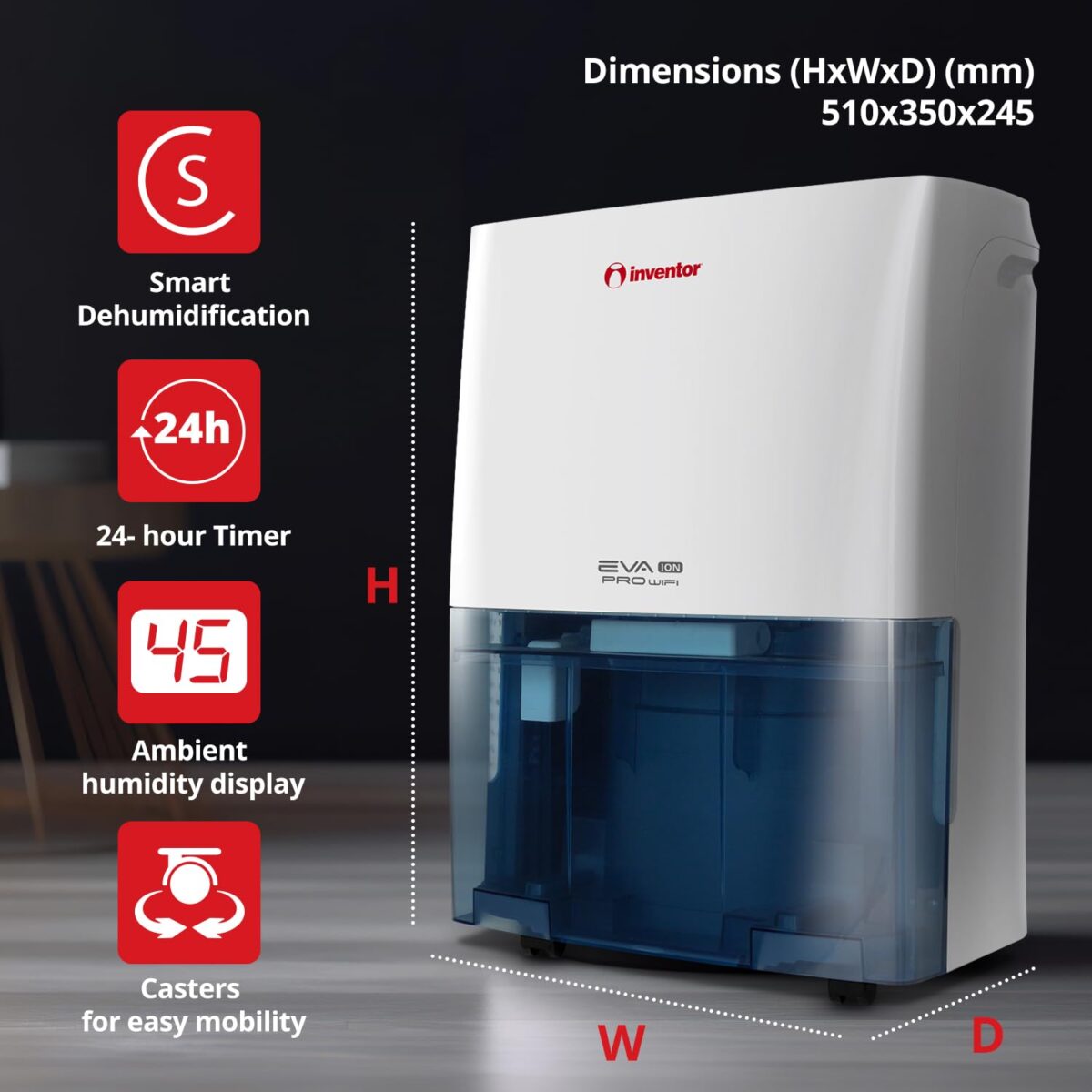 Inventor 20L/Day Dehumidifier: Wi-Fi, Sleep Mode, Ioniser, 24hr Timer (New)