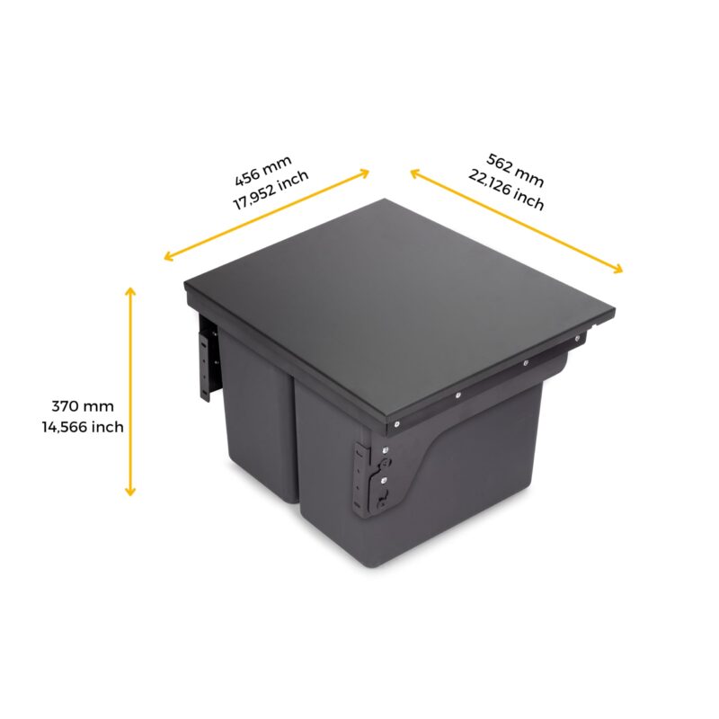 Emuca 2x24L Recycling Bin for Kitchen: Lateral Fastening, Anthracite Grey (New)