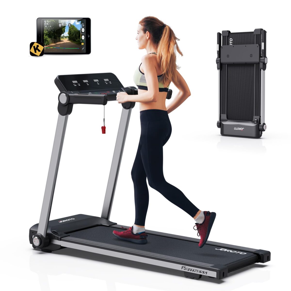 JOROTO Foldable Treadmill: 2.5HP, 265Lbs Capacity, Bluetooth, 9 Programs. (New)