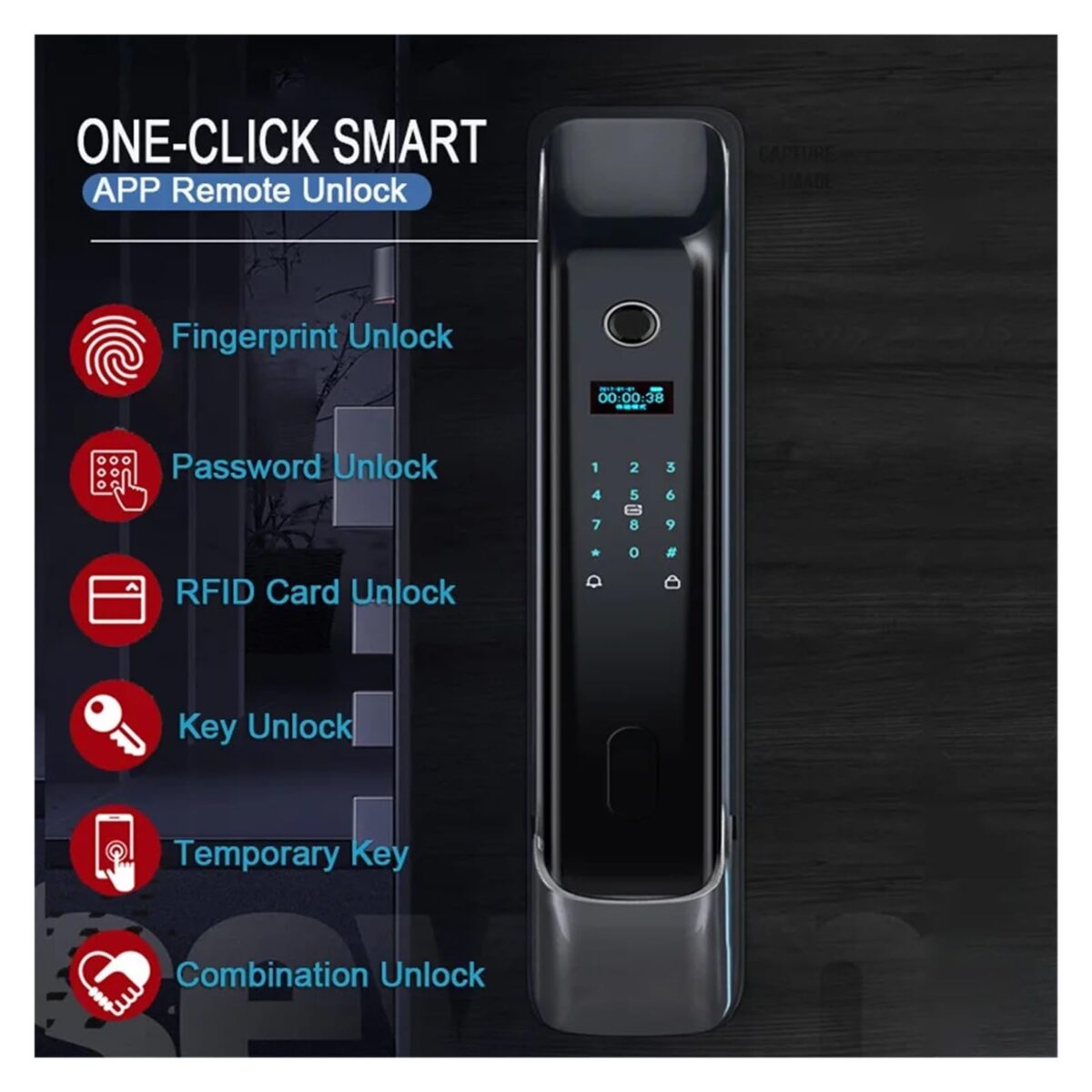 GUHKPFIX Tuya Smart Door Lock, Biometric Fingerprint, Card, USB Emergency, Zigbee. (New)