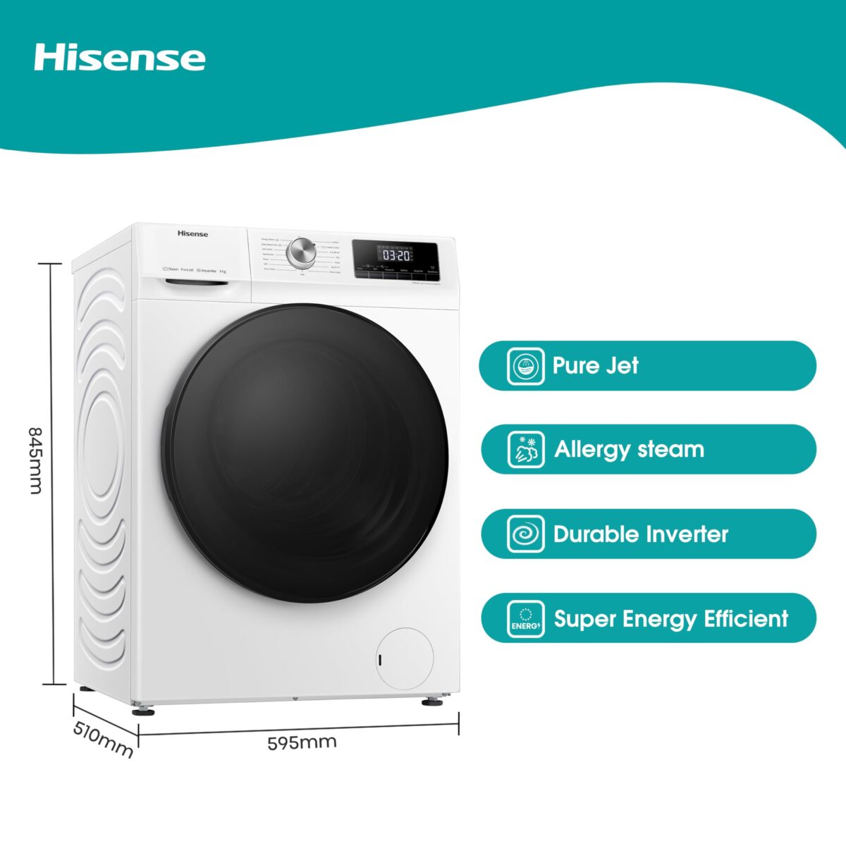 Hisense 8KG Front Load Washing Machine, 1400 RPM, A Rated (New)