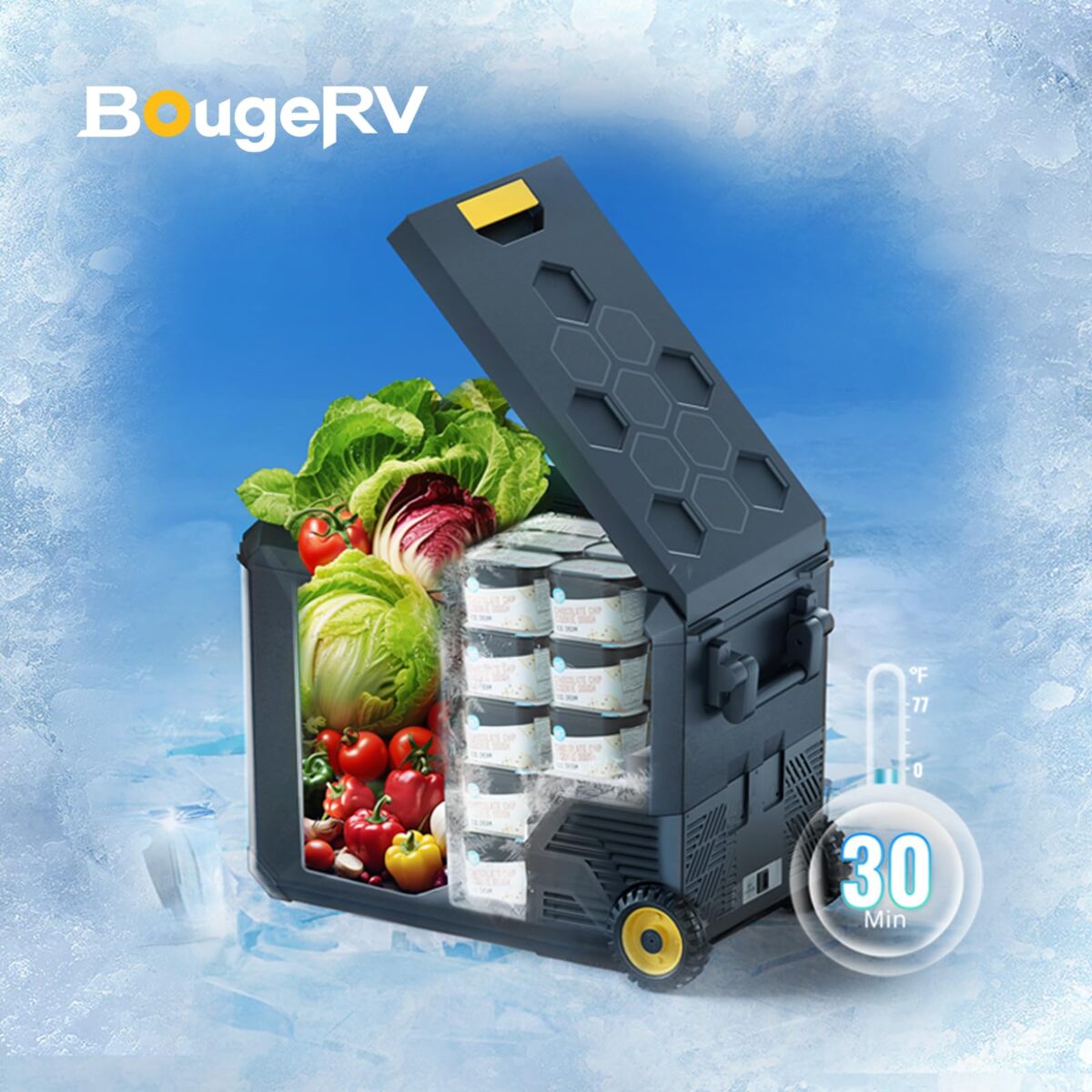 BougeRV 12V Dual-Zone Fridge, 32L, Quick Freeze to -4°F, Battery Not Included (New)