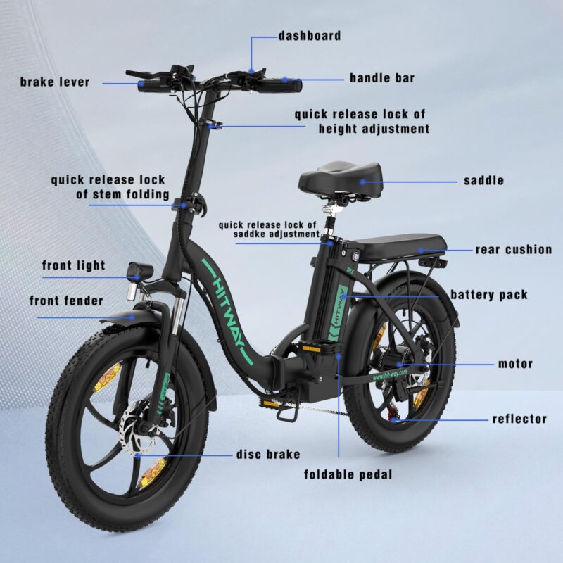 HITWAY 20" Fat Tire Electric Bike, 12Ah 250W, 35-90KM Range, Folding (New)