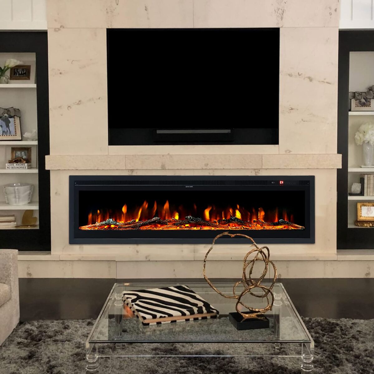 INMOZATA 152cm Electric Fireplace, Wall Mounted, LED Flame, Remote (New)