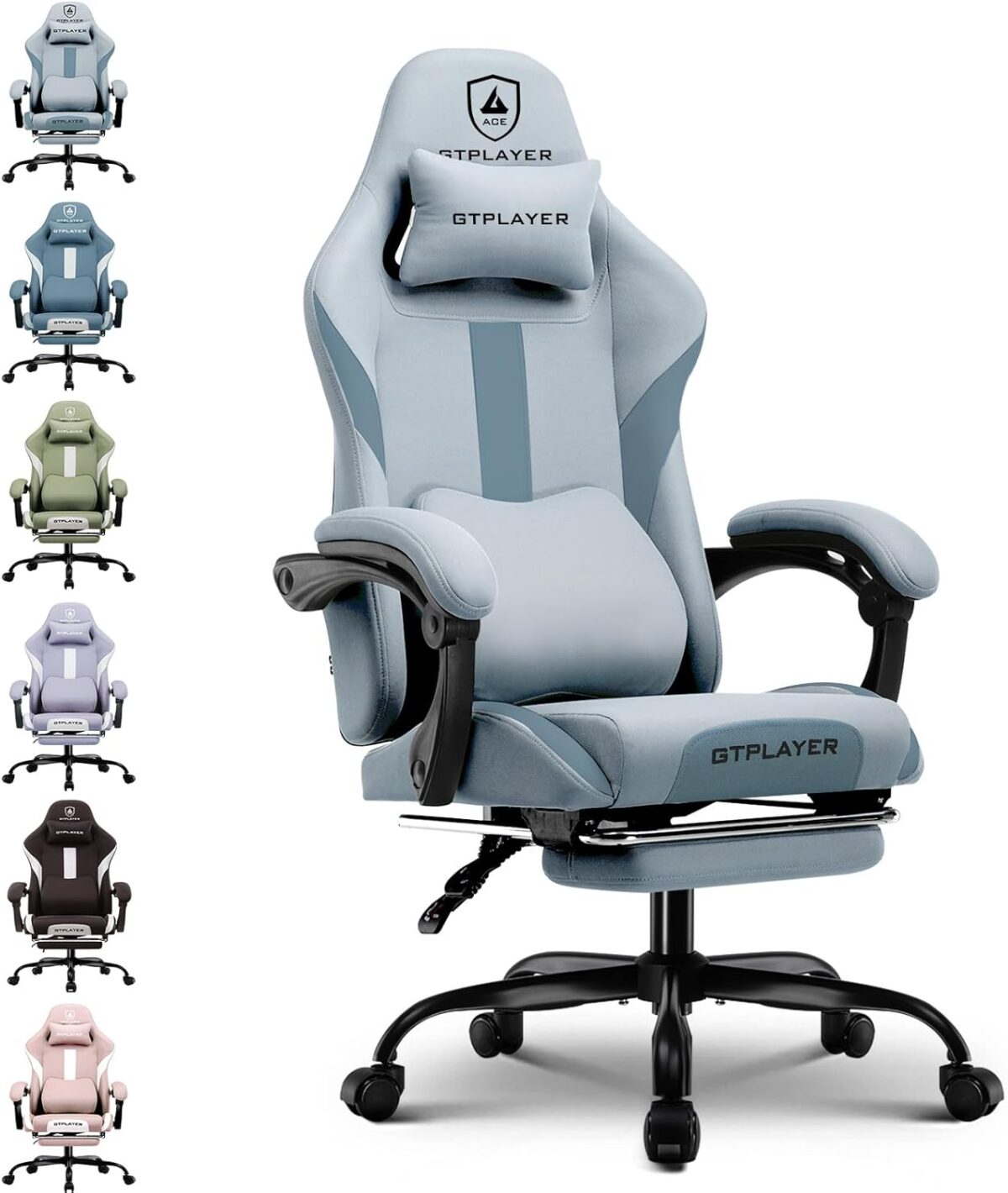 GTPLAYER Fabric Gaming Chair, Ergonomic, Footrest, Lumbar Support, White. (New)