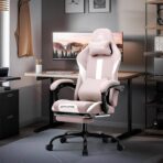 GTPLAYER Fabric Gaming Chair, Ergonomic, Footrest, Lumbar Support, White. (New)