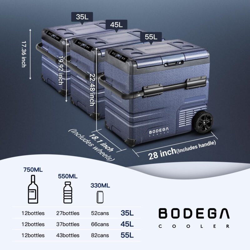 BODEGACOOLER 12V Car Fridge, 37Qt, Dual Zone, Wifi Control (New)