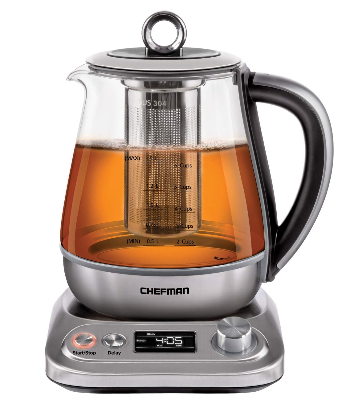 Chefman Digital Glass Kettle, 1.5L, 8 Presets, Tea Infuser, Auto Shutoff (New)