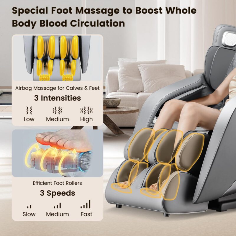 COSTWAY 3D SL Track Massage Chair, Zero Gravity, Heat, Airbags, Bluetooth, Grey (New)