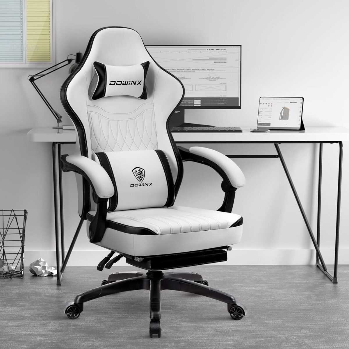 Dowinx Gaming Chair: Recliner, Massage, Footrest, Ergonomic, Grey (New)