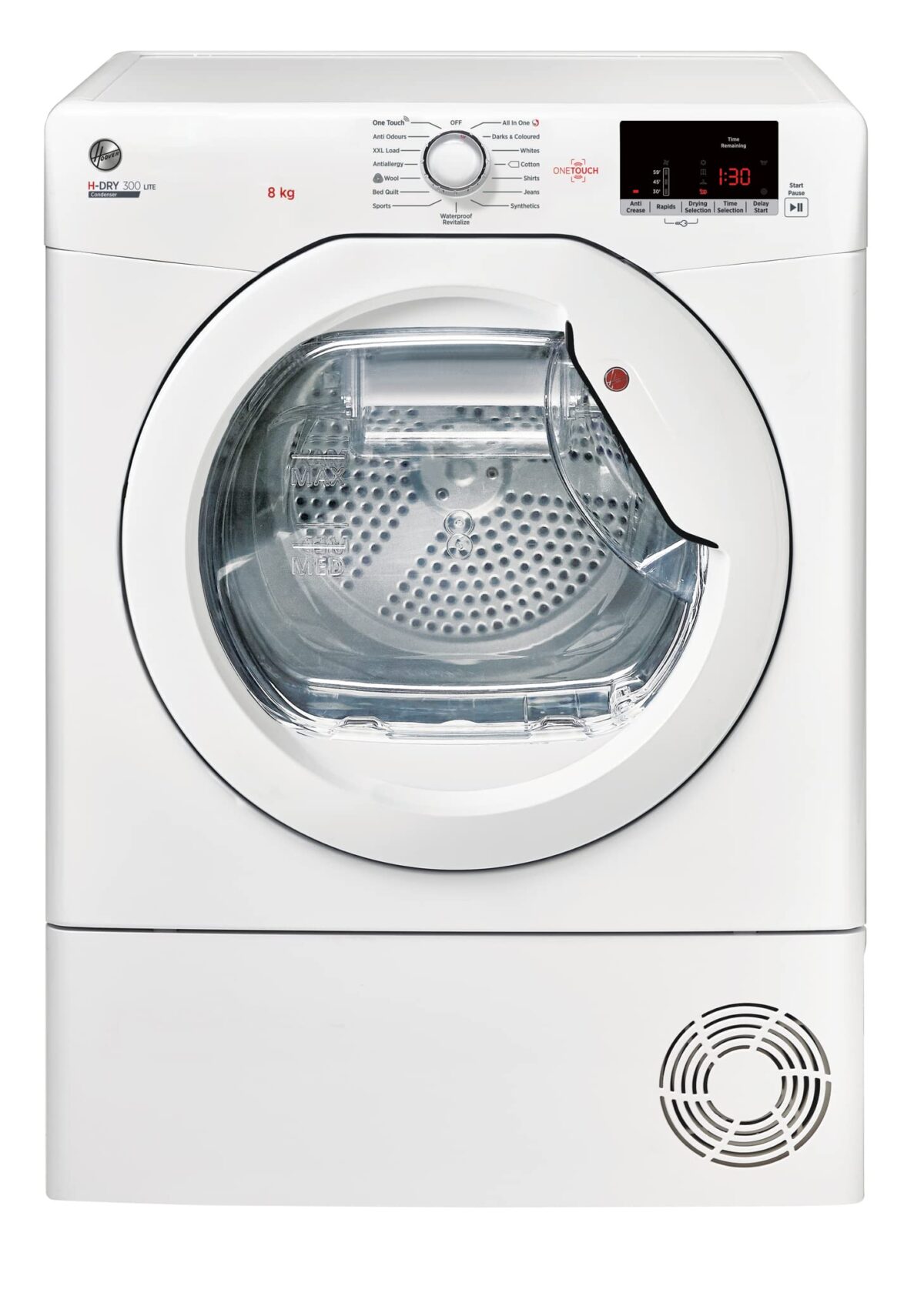 Hoover HLEC8DE H-Dry 300 8kg Condenser Tumble Dryer, Aquavision, White, Sensor dry, NFC (New)