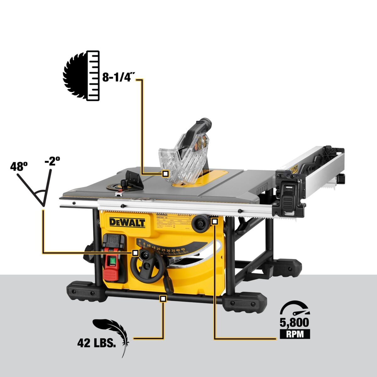 DEWALT Table Saw for Jobsites, 8-1/4 Inch, 15 Amp (DWE7485) (New)