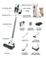 Greenworks 24V Brushless Cordless Stick Vacuum, Lightweight, Handheld, Pet, Anti-Allergen HEPA Filtration, Hard Floor, Carpet, Car, 4Ah Battery, and 30-Minute Charge Time (White) (New)